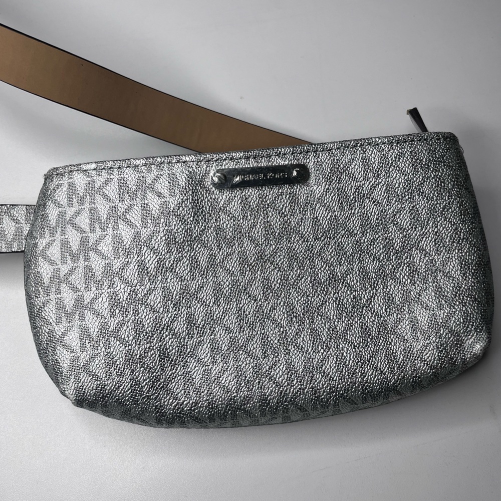 Michael Kors Silver Metallic Fanny Pack Belt Bag Mini Crossbody